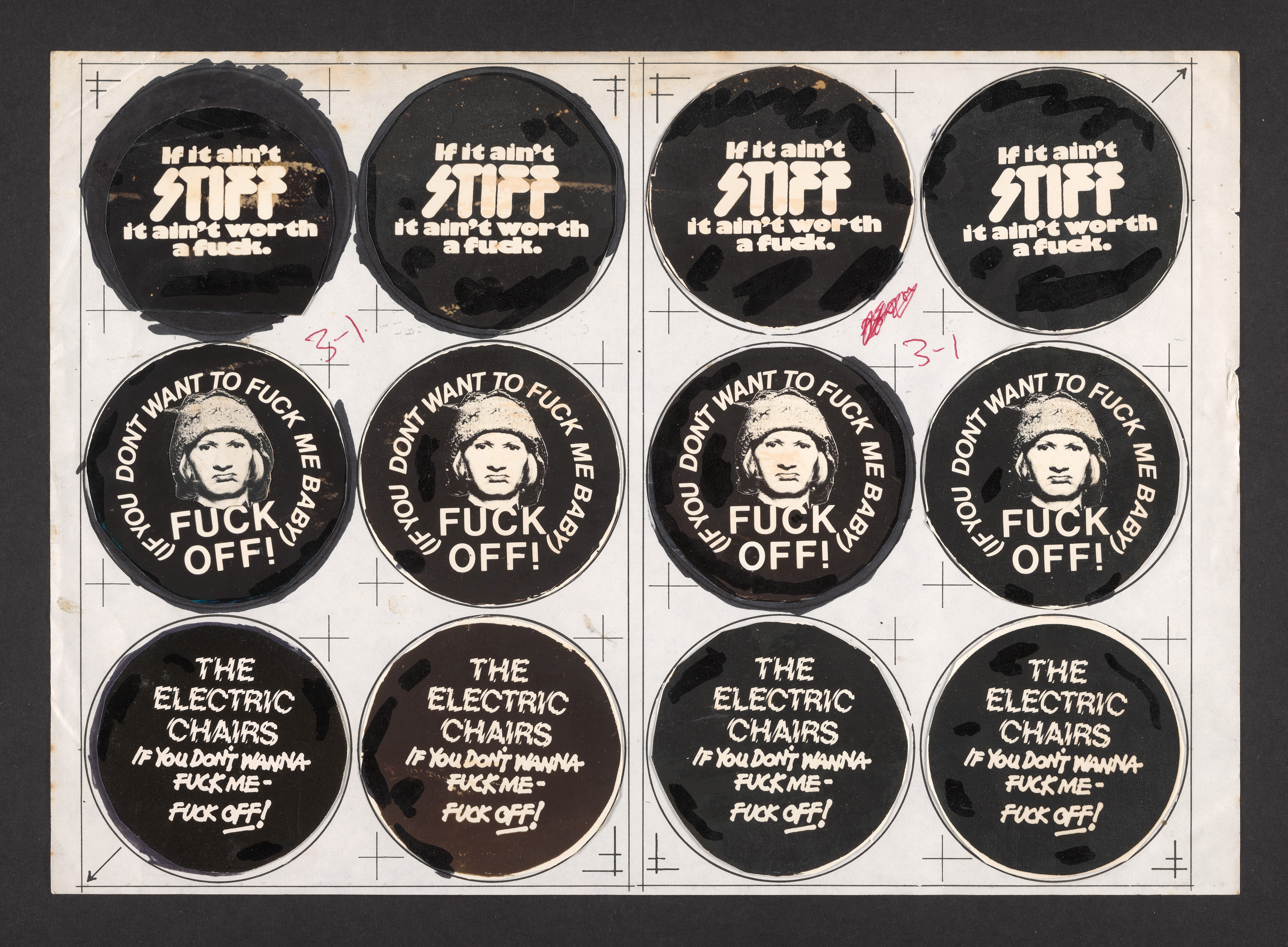 Wayne County "Fuck Off" - Rare Stiff Records promotional badges and paper ephemera